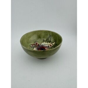 Moorcroft England Art Pottery Bowl Green Floral Orchid Design Vintage Decorative